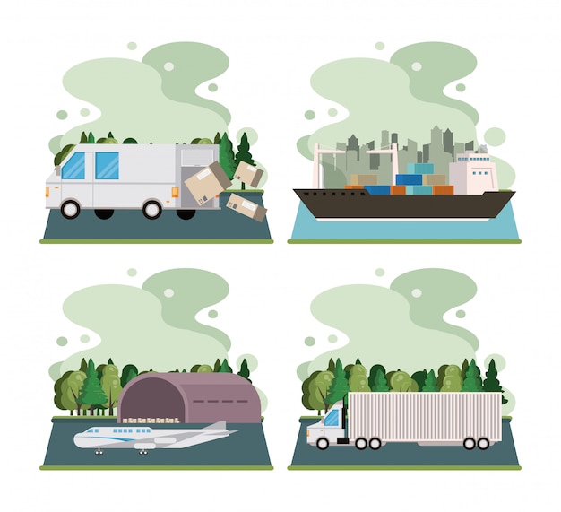 Free Vector transportation merchandise logistic cargo cartoon