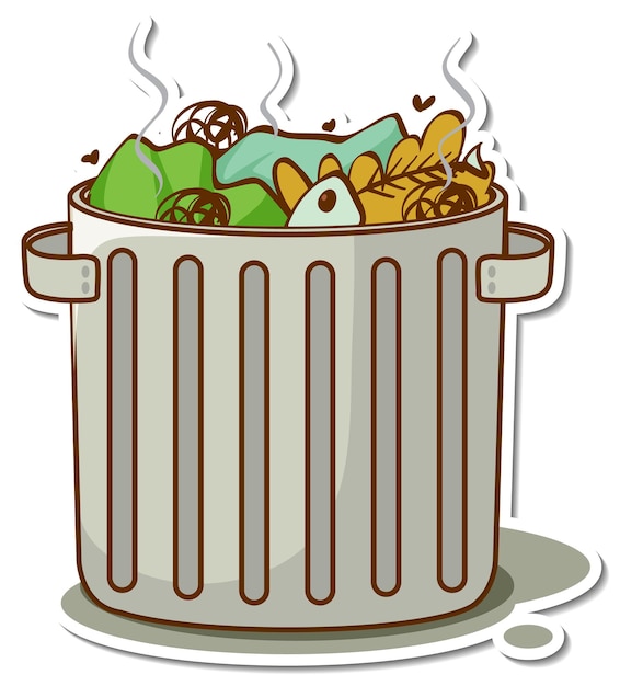 Free Vector trash in garbage can cartoon sticker