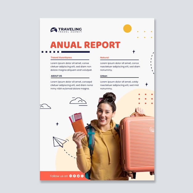 Travel agency annual report with plane drawing