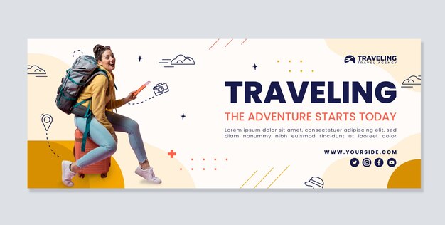 Travel agency facebook cover with camera drawing