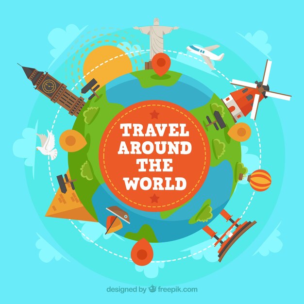 Travel background in flat style