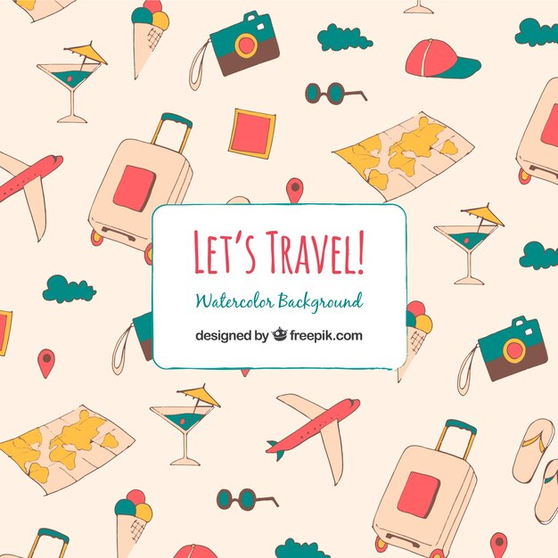 Travel background in hand drawn style