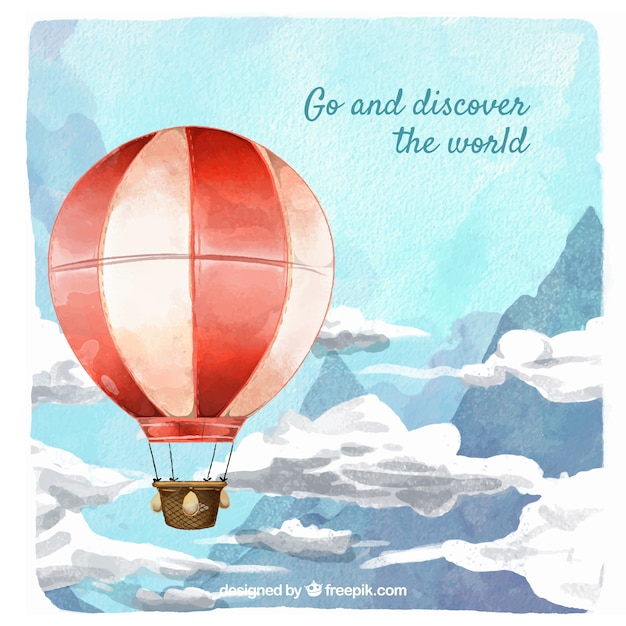 Travel background with balloon in clouds