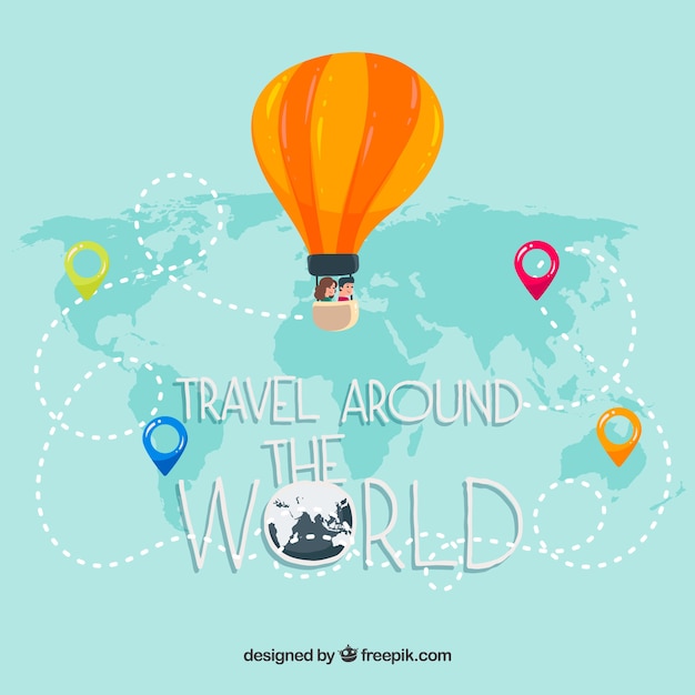 Travel background with balloon on map