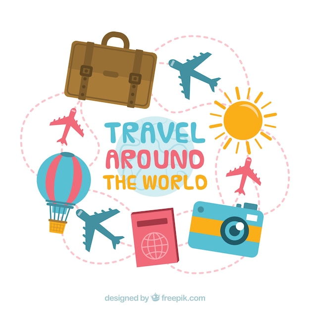 Free Vector travel background with different elements in flat style