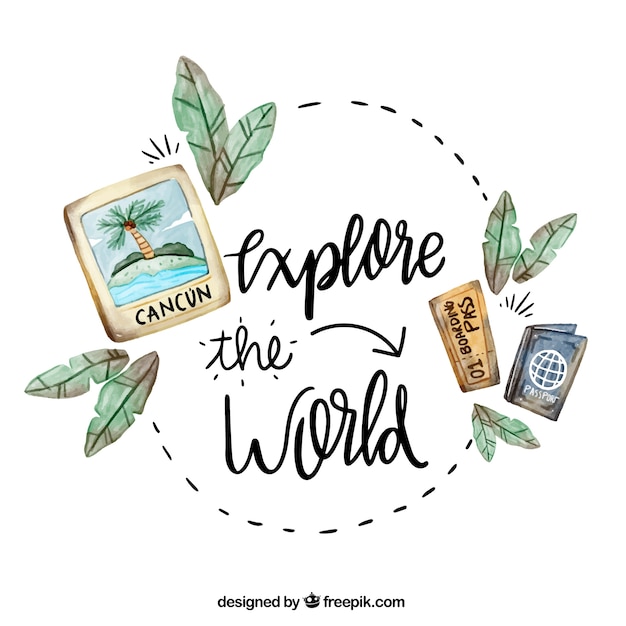 Free Vector travel background with lettering in watercolor style