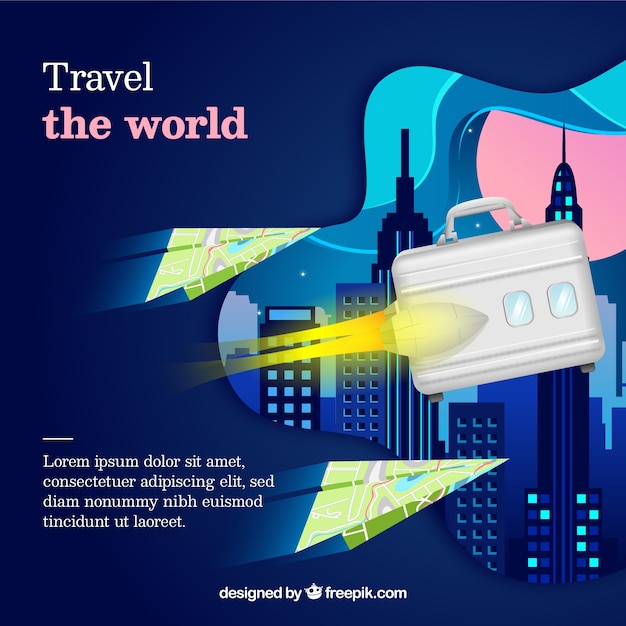 Travel background with luggages in flat style