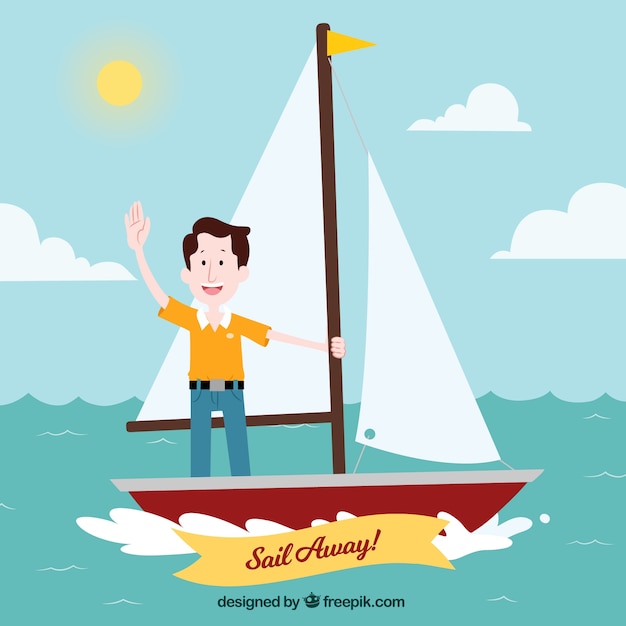 Free Vector travel background with man in sailing boat