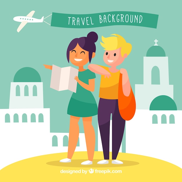 Travel background with two women