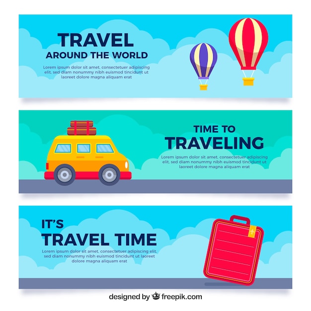 Travel banners in flat style