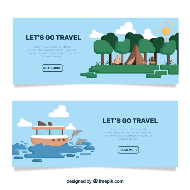 Travel banners in flat style