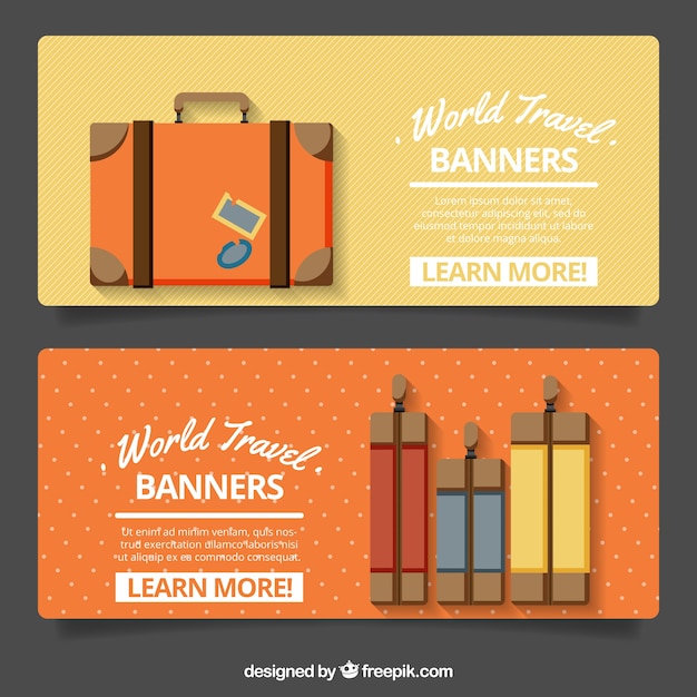 Free Vector travel banners with decorative suitcases