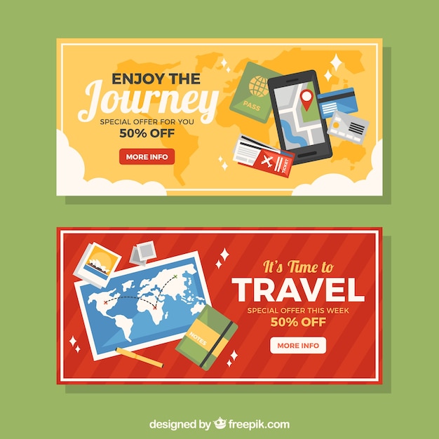 Travel banners with flat design