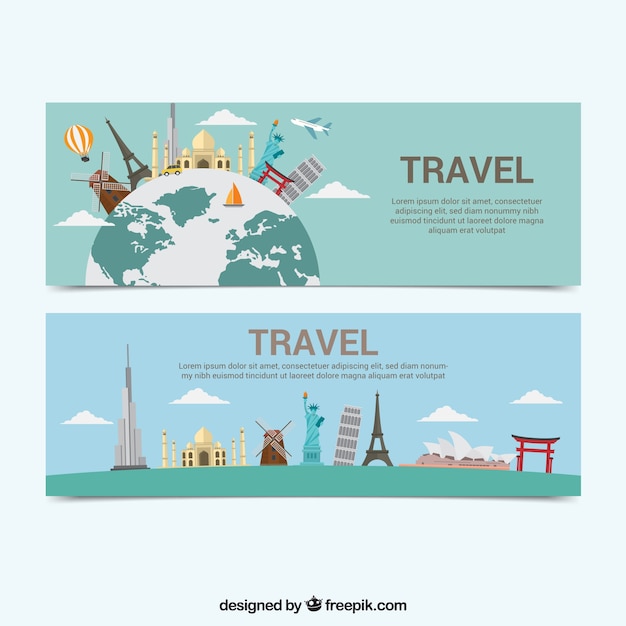 Travel banners with several monuments