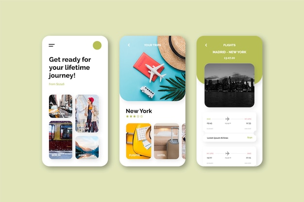 Travel booking app screens