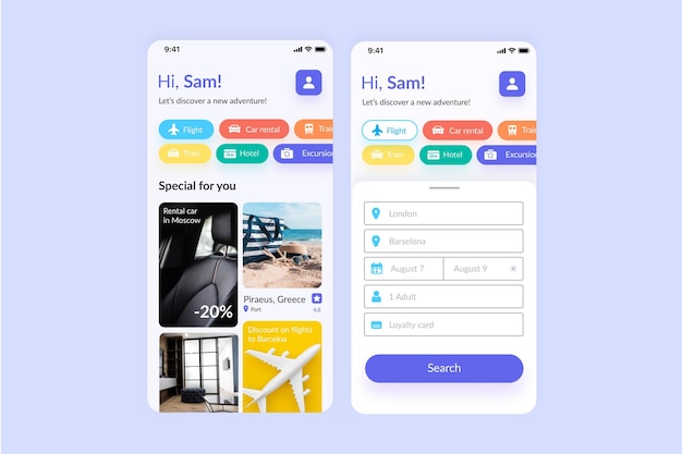 Travel booking app screens