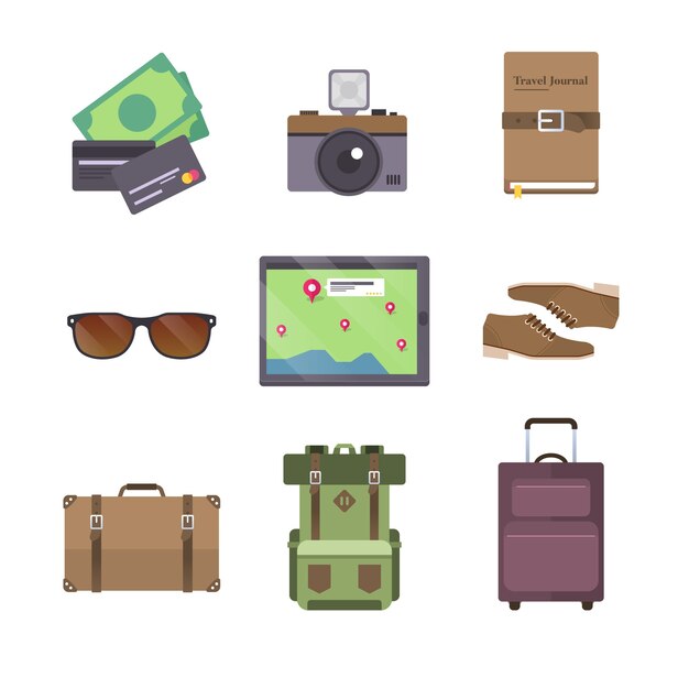 Travel element collection with flat design