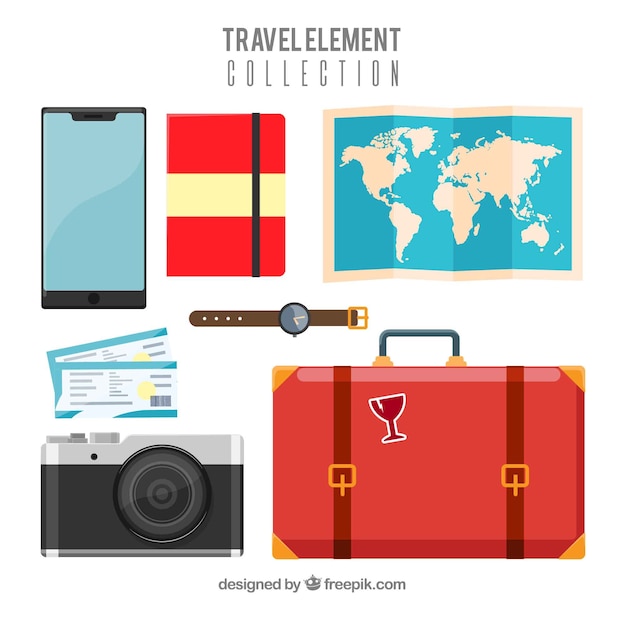 Free Vector travel element collection with flat design