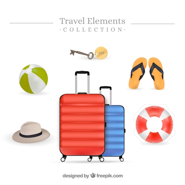 Free vector travel element collection with realistic style