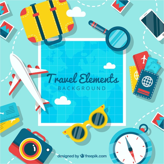 Travel elements background in flat style