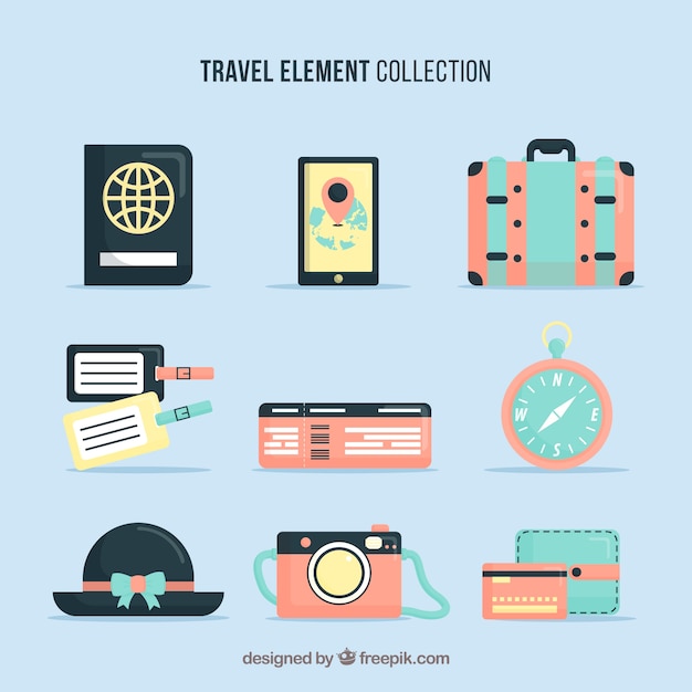 Travel elements collection in flat style