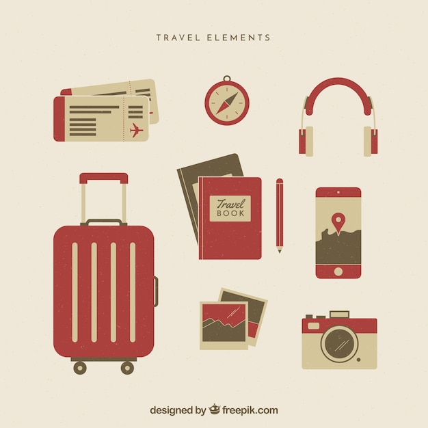 Travel elements collection in flat style