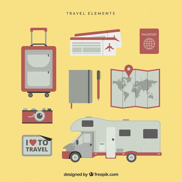 Travel elements collection in flat style