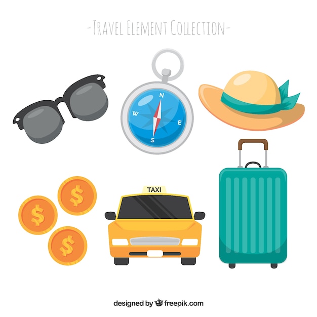 Travel elements collection in flat style