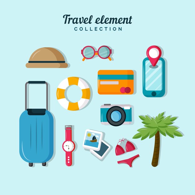 Travel elements collection in flat style