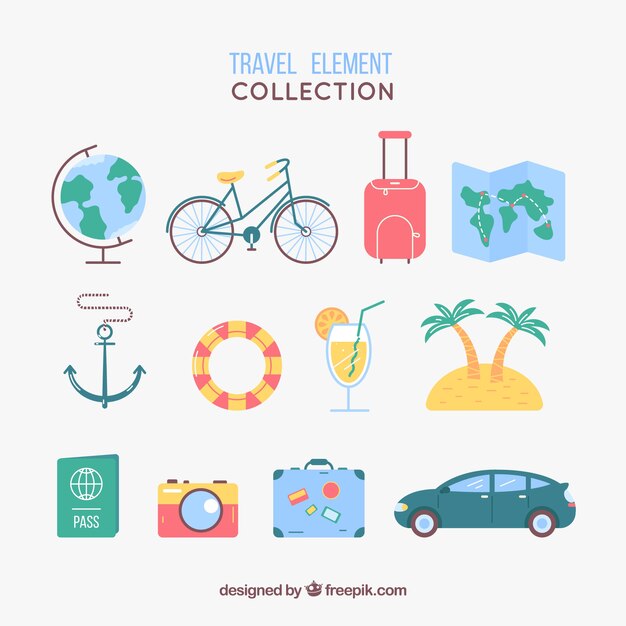 Travel elements collection in flat style