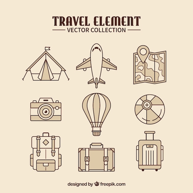 Travel elements collection in flat style