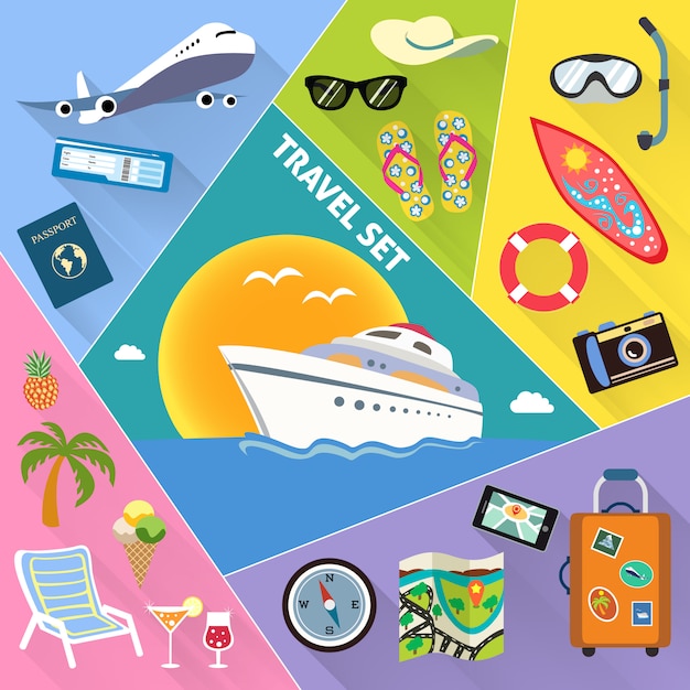 Travel flat icons set