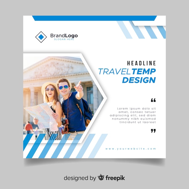 Free Vector travel flyer template with photo