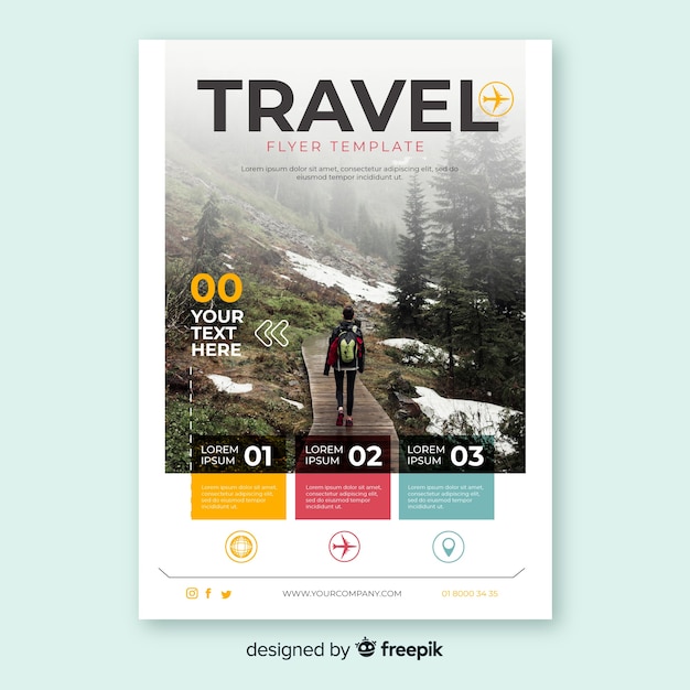 Free Vector travel flyer template with photo