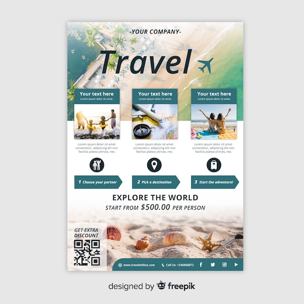 Travel flyer template with photo