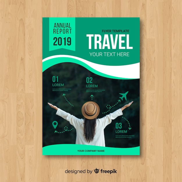 Free Vector travel flyer template with photo