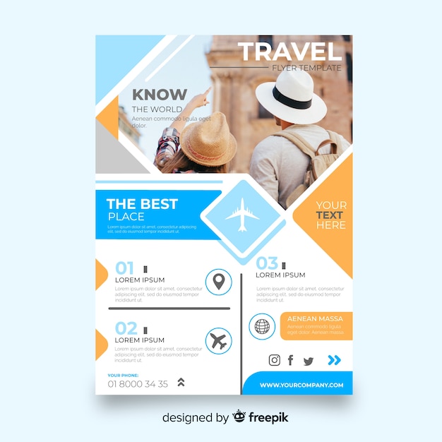 Free Vector travel flyer template with photo