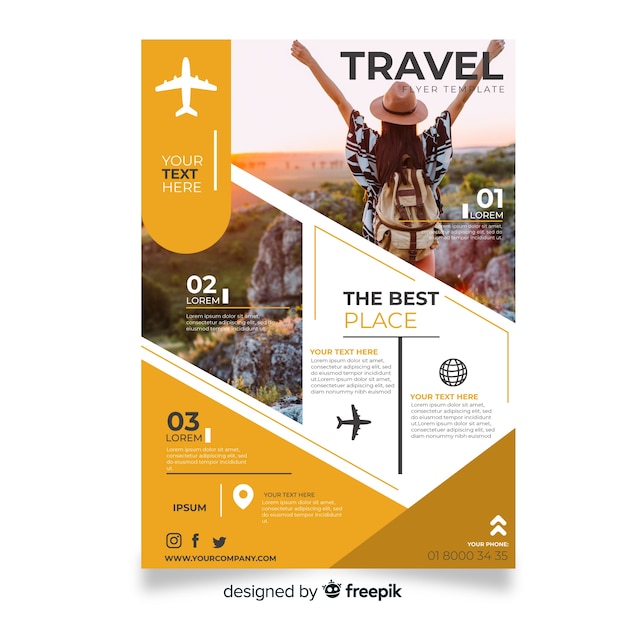 Free Vector travel flyer template with photo