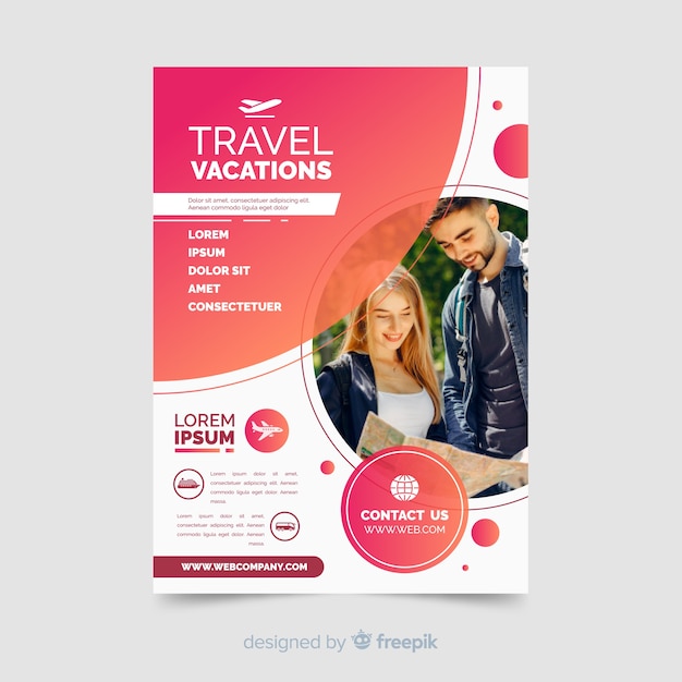 Free Vector travel flyer template with photo