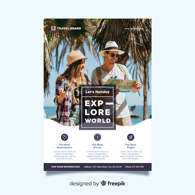 Travel flyer template with photo