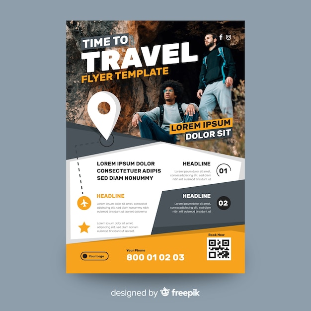 Travel flyer template with photo