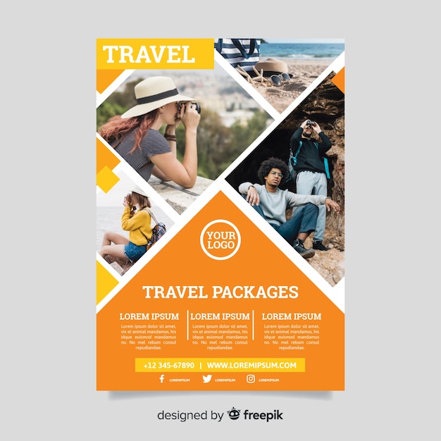 Free Vector travel flyer template with photo