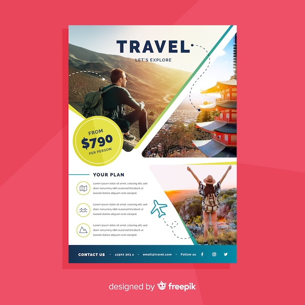 Travel flyer template with photo