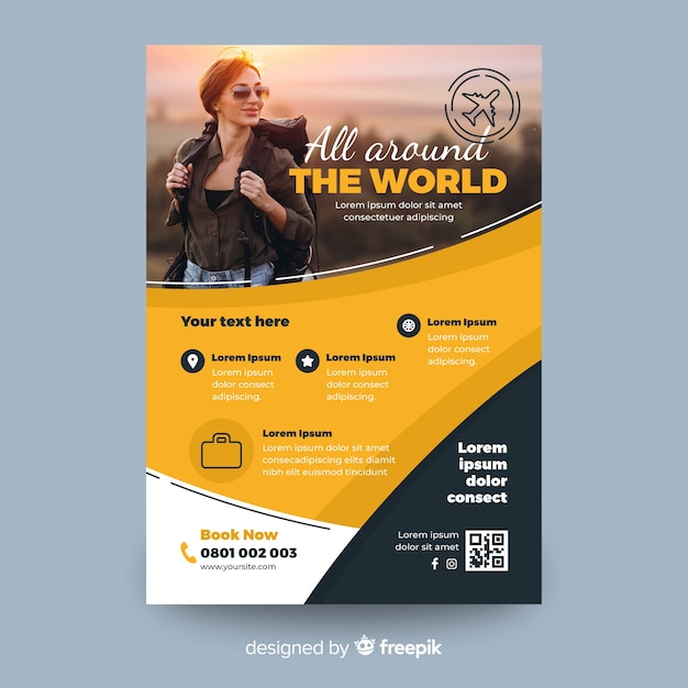 Free Vector travel flyer template with photo