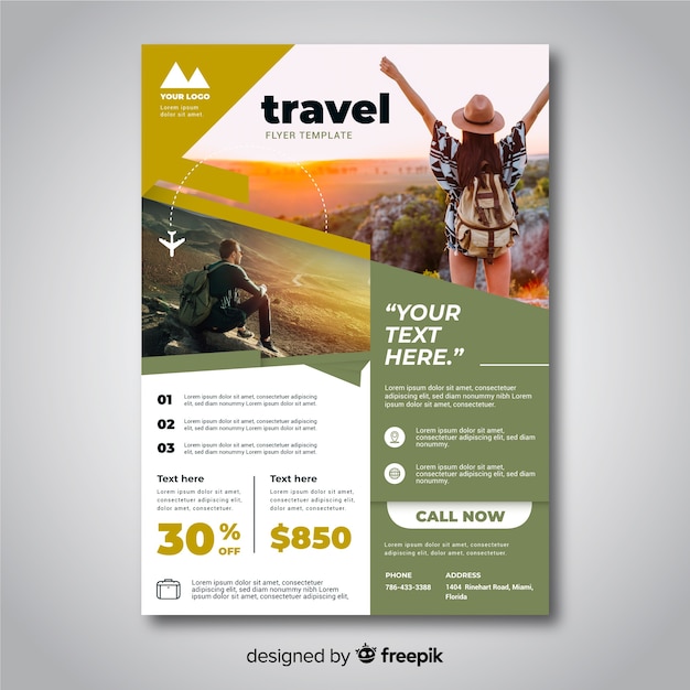 Free vector travel flyer template with photo