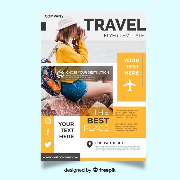 Travel flyer template with traveler