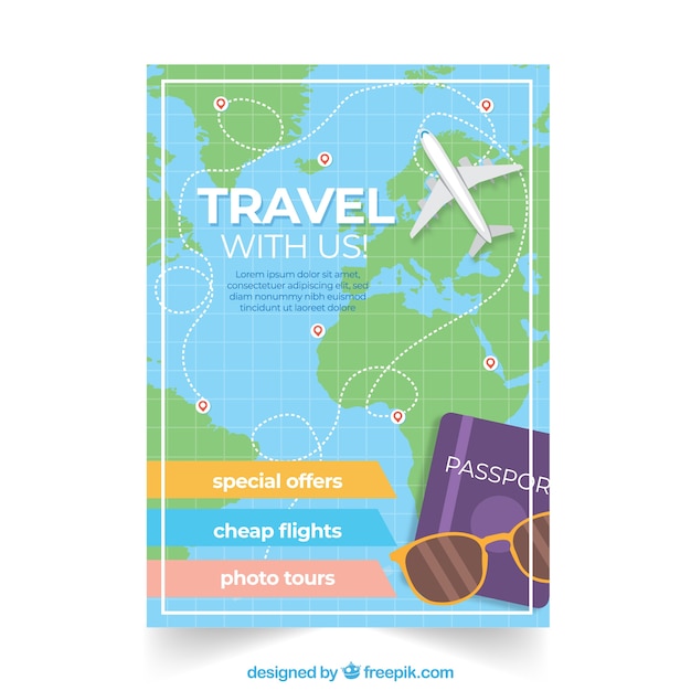 Travel flyer with destinations in flat style