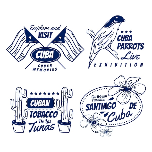 Travel hand drawn cuban stamps