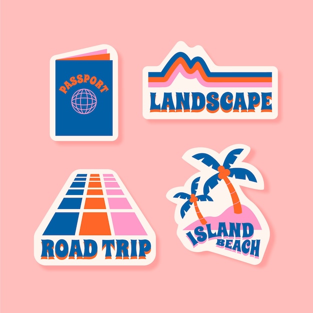 Free Vector travel/holidays sticker set in 70s style