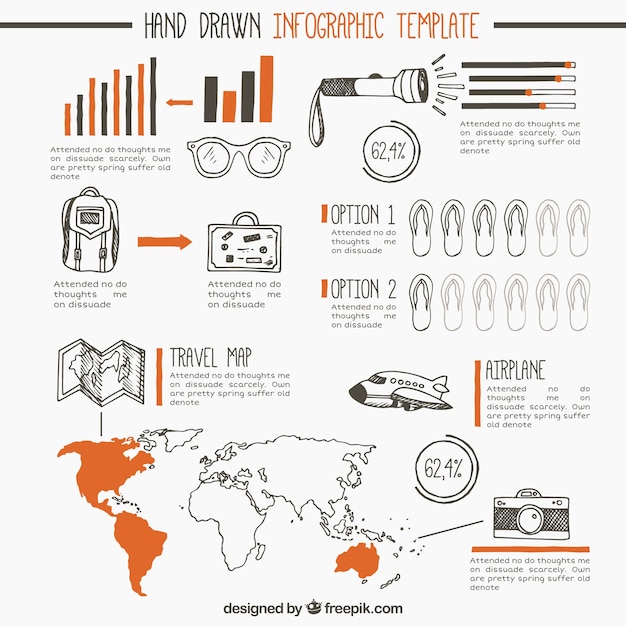 Travel infographic template with drawings